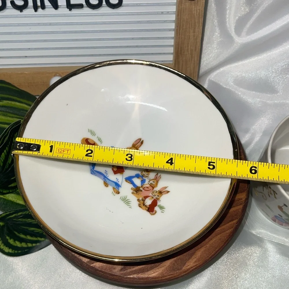 Vintage Bunny Baby Dish Set – Personalized “Christopher” Mug & Plate Gold Trim